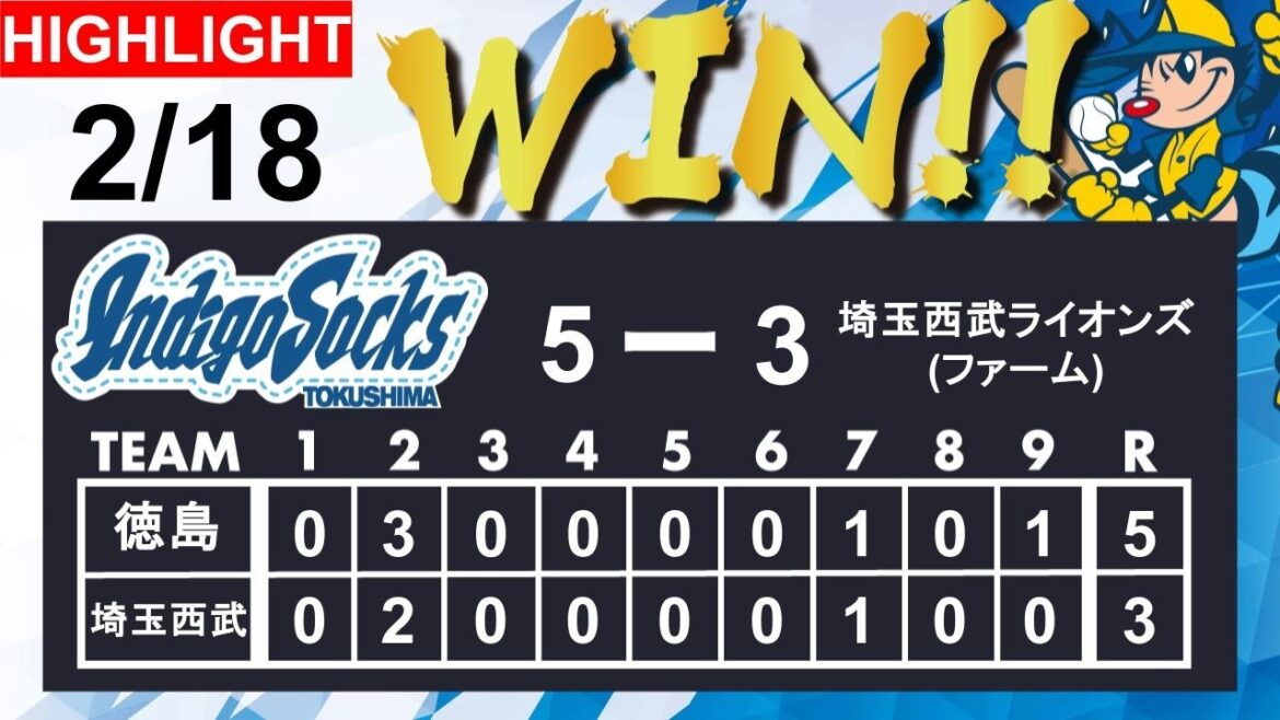 【ハイライト】徳島インディゴソックスvs埼玉西武ライオンズ(ファーム)【2026年2月18日(水)】