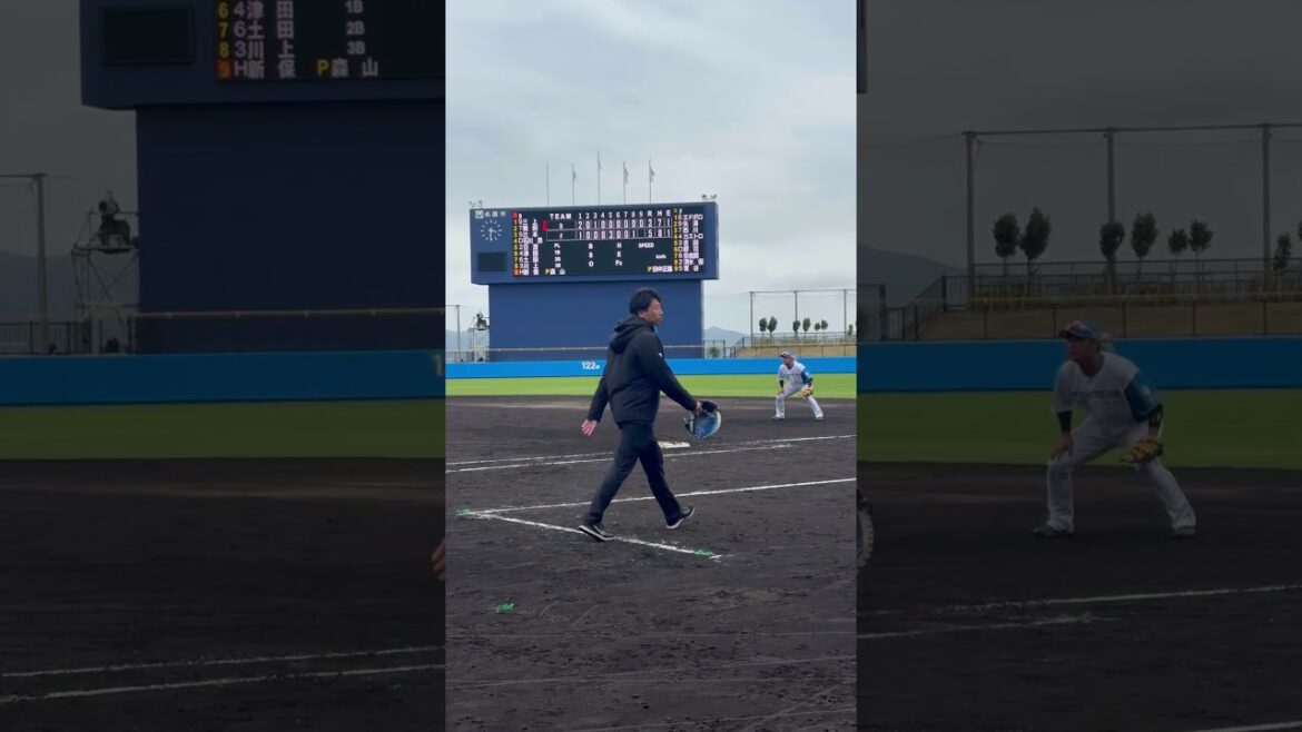 試合後、まだ熱気の残るグラウンドで吉田賢吾選手は守備練習⚾複数のポジションを守るため、余念はありません🔥 #ドミれ  #lovefighters