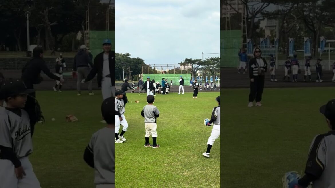 野球教室での一コマ📷 #金村尚真 投手のノックに子どもたちは大盛り上がり#ドミれ #lovefighters