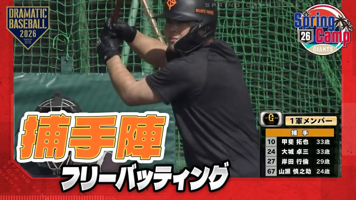 【春季キャンプ】捕手陣 ”甲斐・大城・岸田・山瀬” フリーバッティング【巨人】