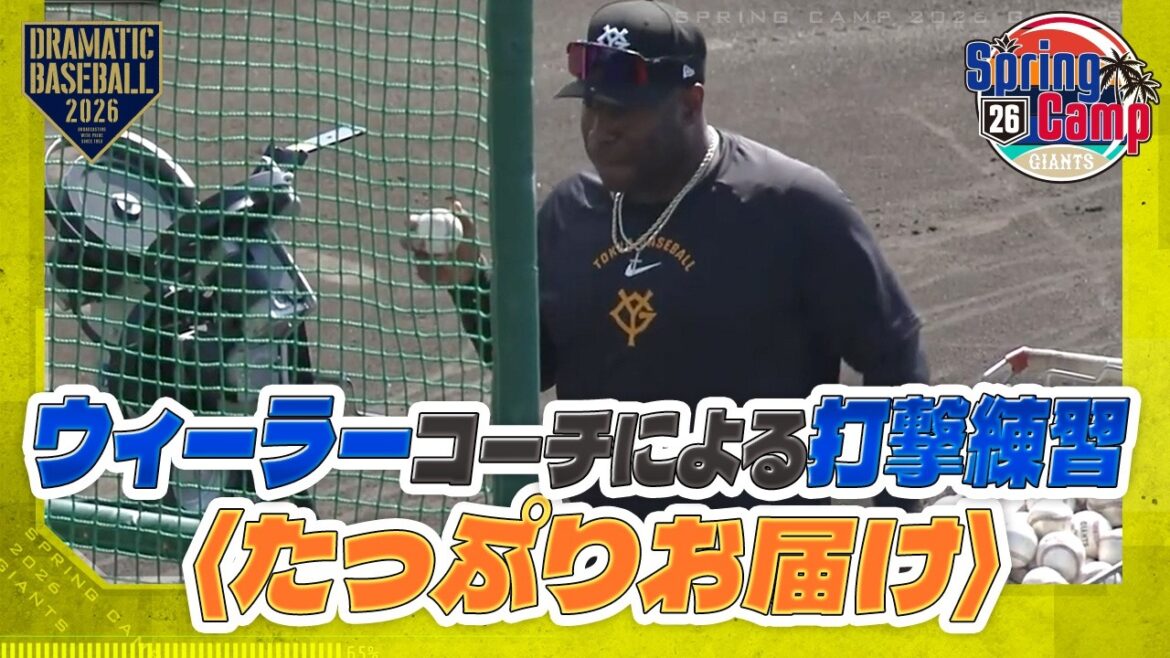 【たっぷりお届け】若手選手中心に盛り上がってます！ウィーラー打撃コーチによるマシンを使った打撃練習【巨人】【春季キャンプ】
