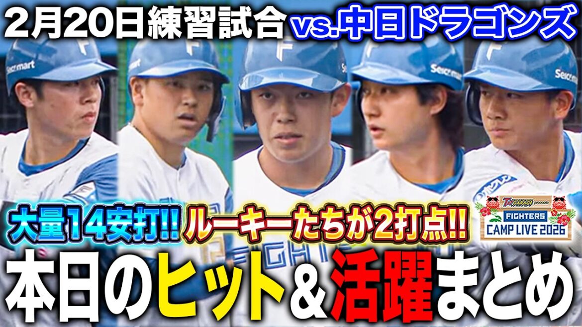 【全14安打】ファイターズvsドラゴンズ ファーム練習試合 ヒット＆活躍まとめ＜2/20ファイターズ春季キャンプ2026＞