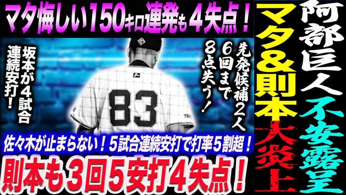 マタ＆則本が大炎上！阿部巨人先発不安！マタ悔しい150キロ連発も４失点！則本も３回５安打４失点！佐々木が止まらない！５試合連続安打で打率５割超！読売巨人軍 ジャイアンツ 巨人 GIANTS 阿部監督