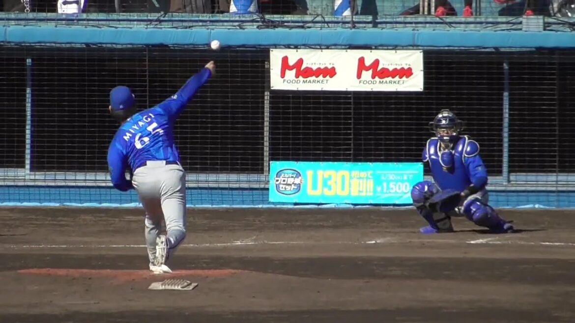 2026年3月8日 オープン戦・東北楽天戦 宮城 滝太 投手の準備投球（イニング中外）