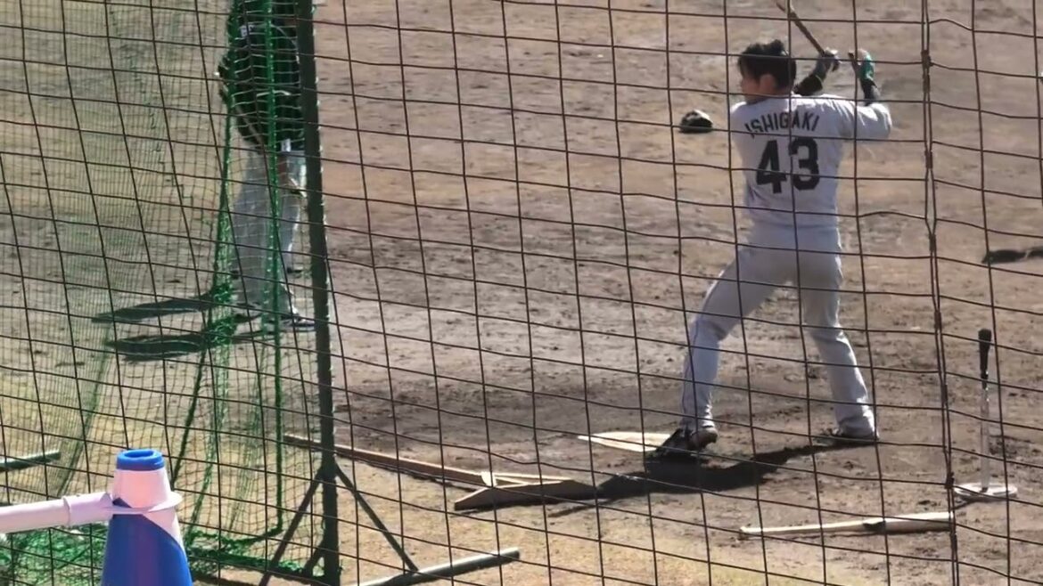 千葉ロッテマリーンズ 石垣雅海選手 試合開始前 ティーバッティング 2026/3/4 草薙球場