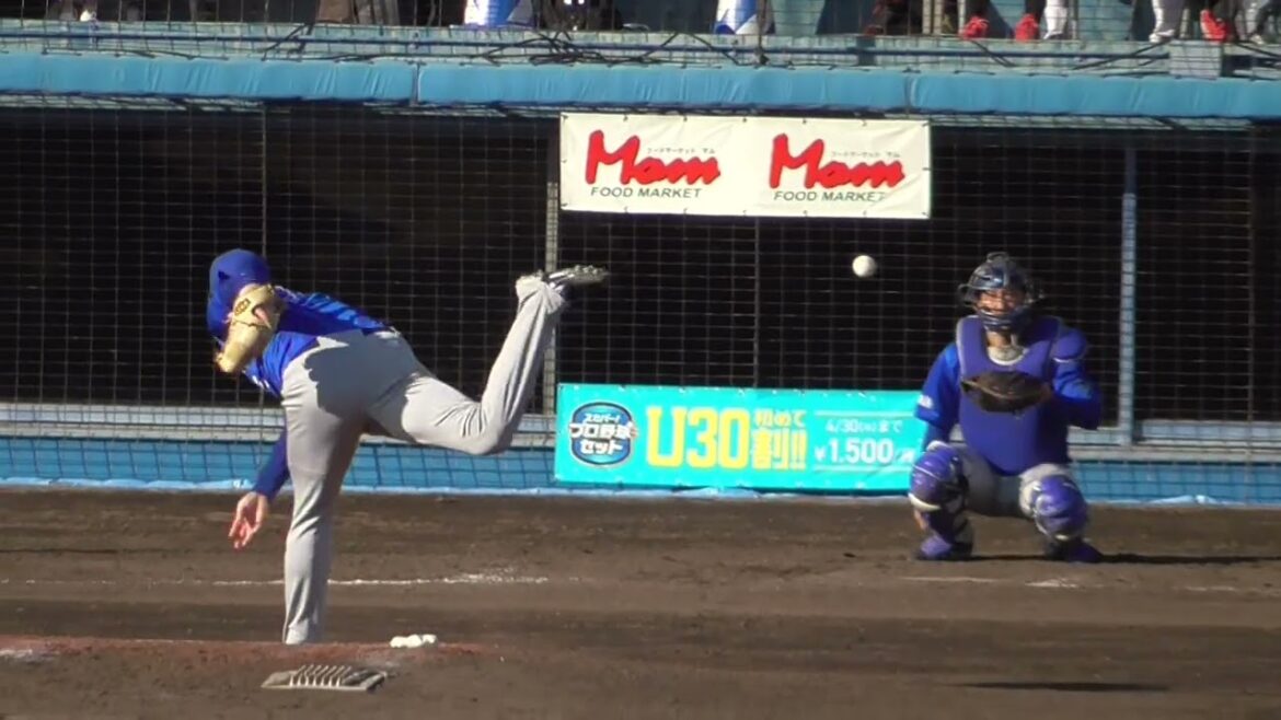 2026年3月8日 オープン戦・東北楽天戦 馬場 皐輔 投手の準備投球（イニング中外）