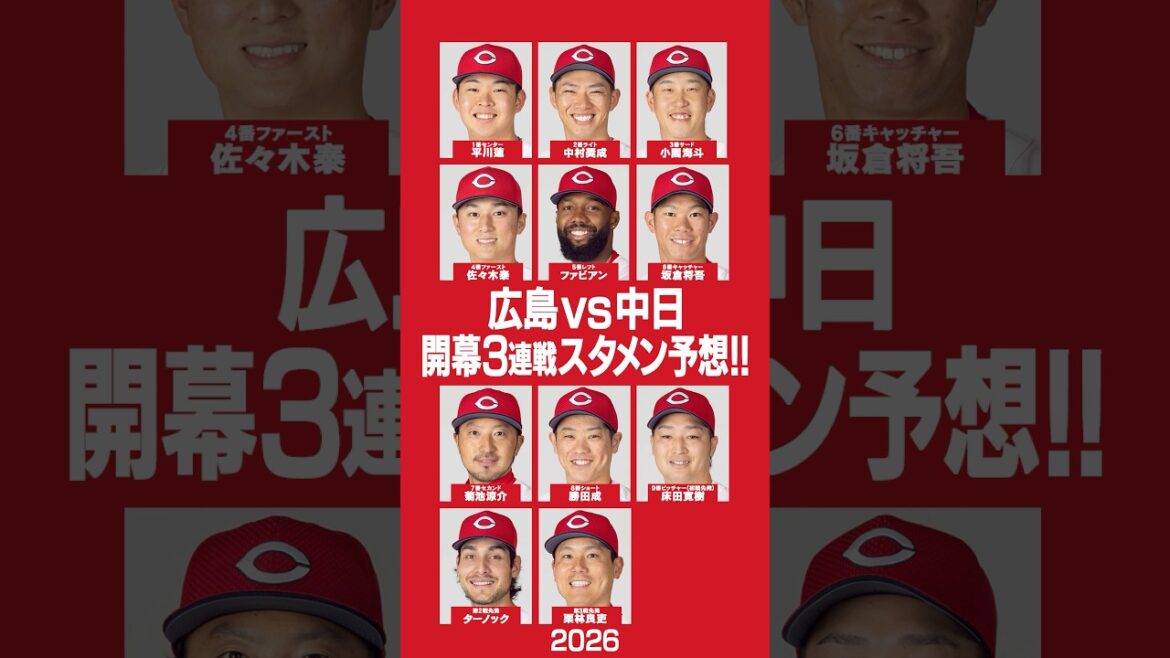 🎏2026広島カープ『開幕スタメン』予想🎏 #広島東洋カープ #中日ドラゴンズ #開幕 #プロ野球