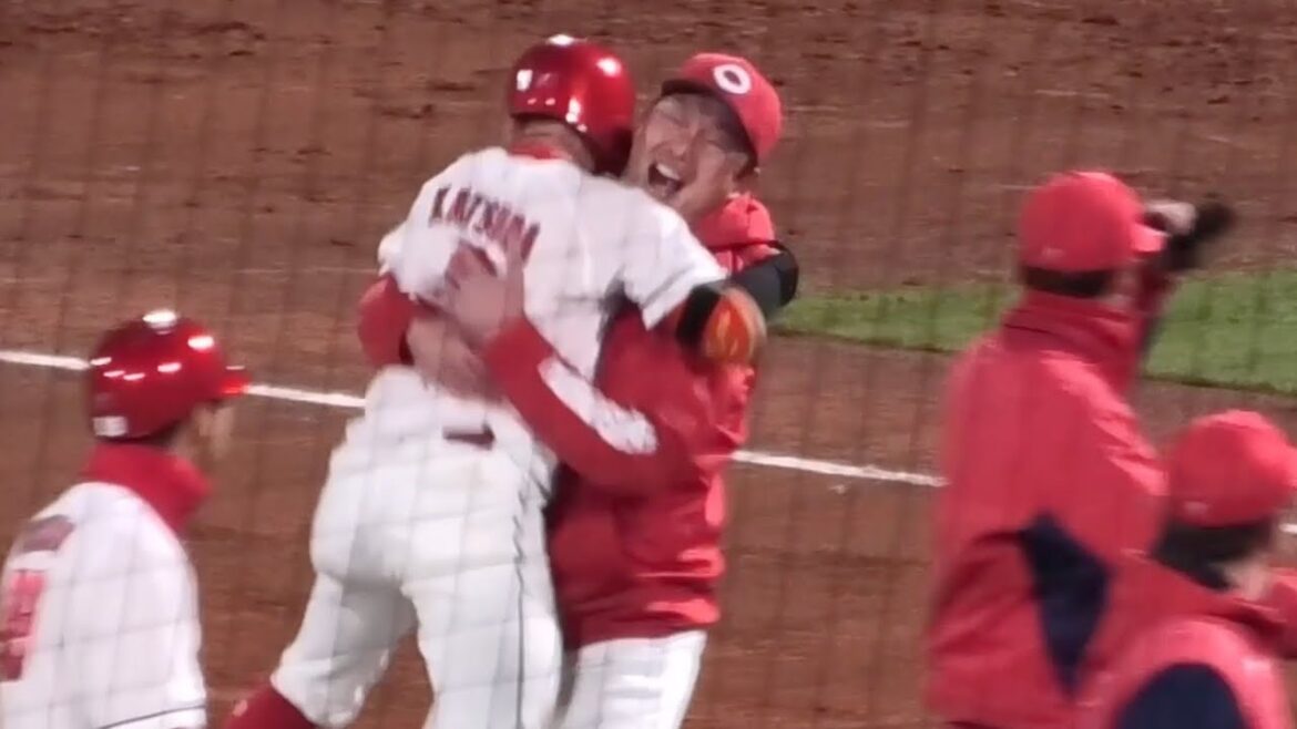 サヨナラ決めた瞬間のカープベンチ！新井監督が勝田成を抱きしめ熱いハグ！広島カープvs中日ドラゴンズ開幕戦！2026年3月27日