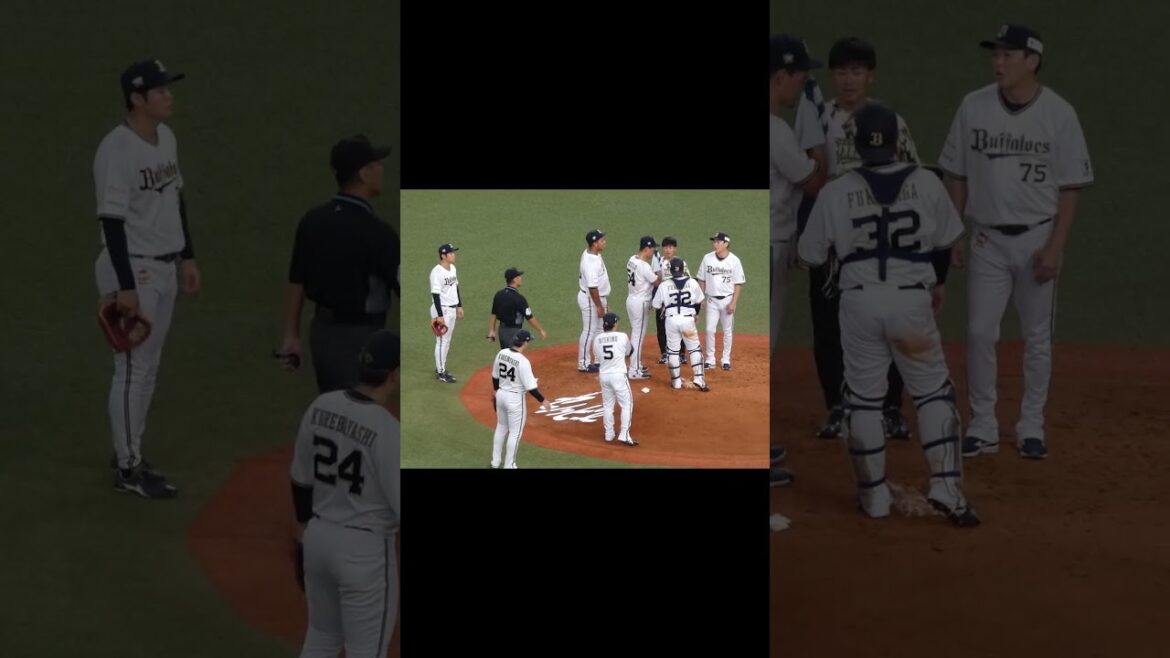 追加点を取られ苦しいマウンドの カスティーヨ　ｺｰﾁ・通訳・内野手がマウンドヘ集まる　#オリックスバファローズ #shorts