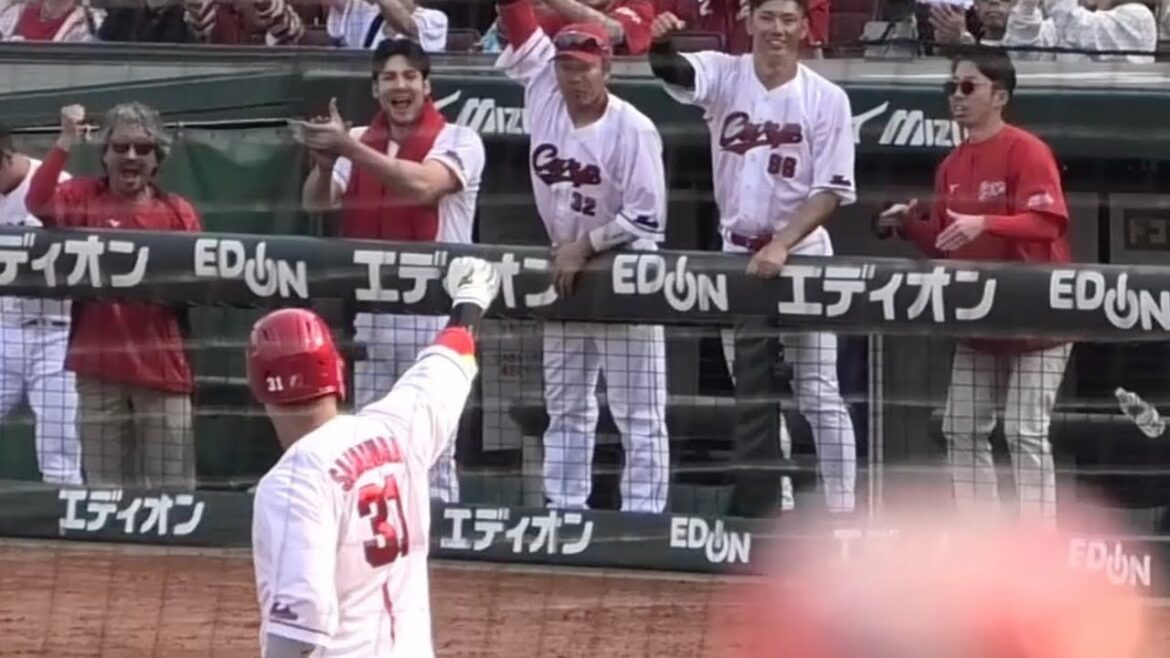 坂倉将吾がガッツポーズ！押し出し四球で先制点もぎ取る！広島カープvs中日ドラゴンズ 2026年3月28日