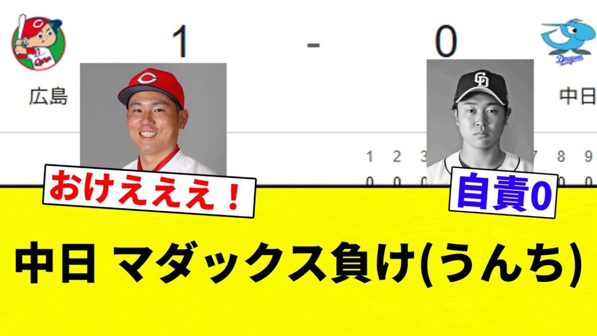 【中日 終了】中日 マダックス負け(うんち)【プロ野球反応集】【2chスレ】【なんG】