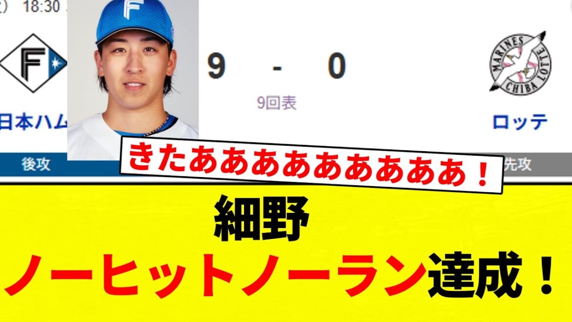 【うおおおおおお！！】細野 　ノーヒットノーラン達成！【プロ野球反応集】【2chスレ】【なんG】