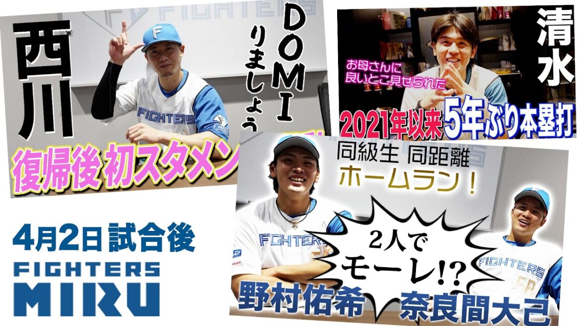 【ファイターズMIRU】4/2試合後の西川&野村＆奈良間＆清水インタビュー