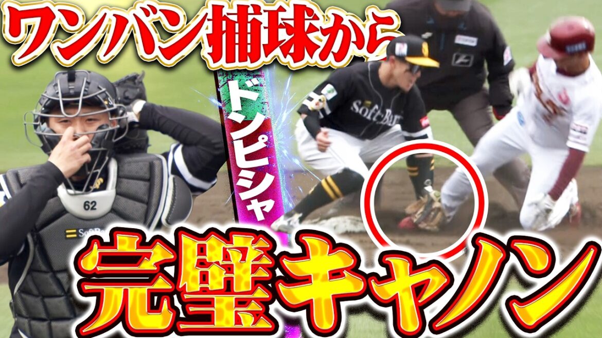 【パーフェクト送球】海野隆司『これは素晴らしいキャノン…ワンバン捕球から“ドンピシャ”で辰己の盗塁阻止!!』