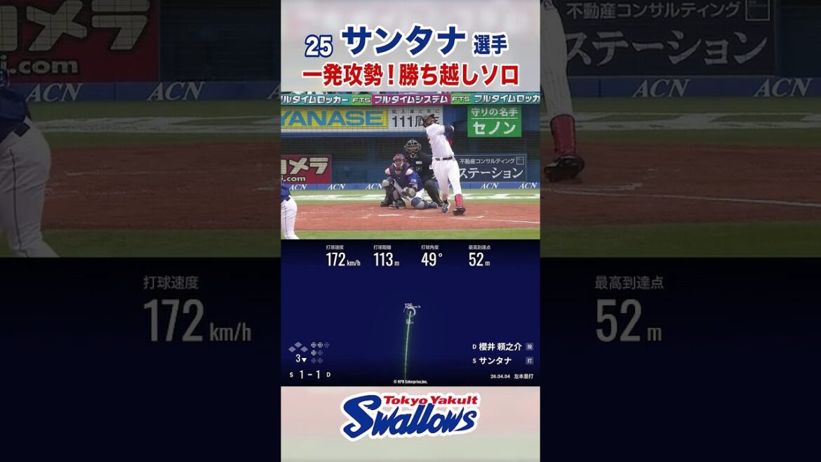 サンタナ選手 一発攻勢！勝ち越しソロ #swallows #サンタナ #shorts