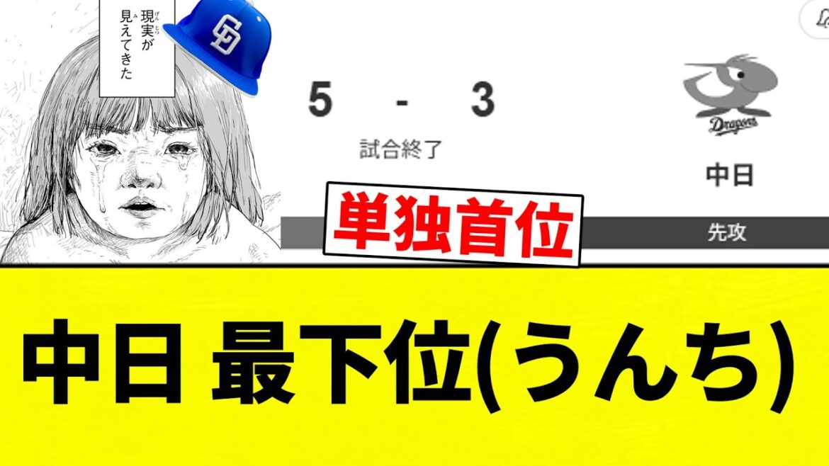 【王の帰還】中日 最下位(うんち)【プロ野球反応集】【2chスレ】【なんG】