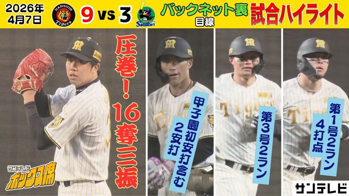 【4/7 阪神ーヤクルト 試合ハイライト】才木圧巻の16奪三振｜ついに出た！サトテル今季第1号｜森下佐藤アベック弾！（2026年4月7日 阪神ーヤクルト） #サンテレビボックス席