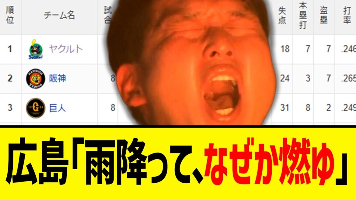 【4月4日】最新セリーグ順位表 ～広島「雨降って、なぜか燃ゆ」～
