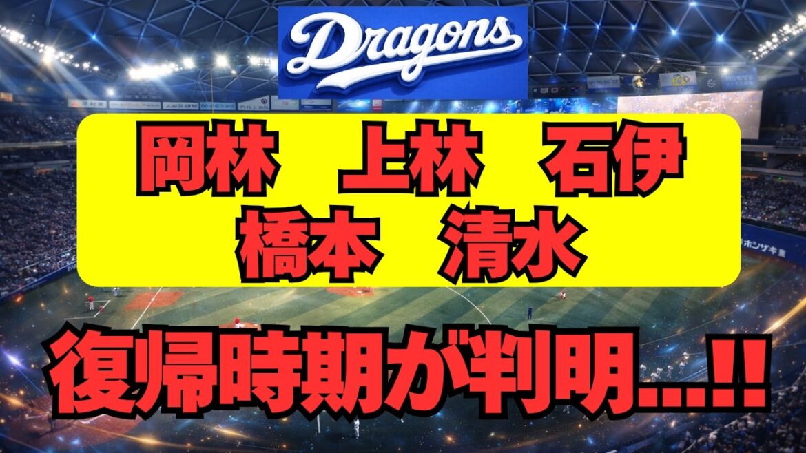 【中日】岡林・上林・石伊・橋本・清水。復帰時期が判明！
