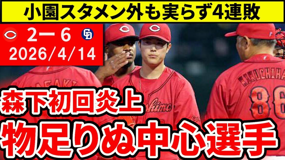 【広島vs中日4回戦】森下初回炎上で4連敗。小園スタメン外などチームの中心選手が苦しい状況【広島東洋カープ】