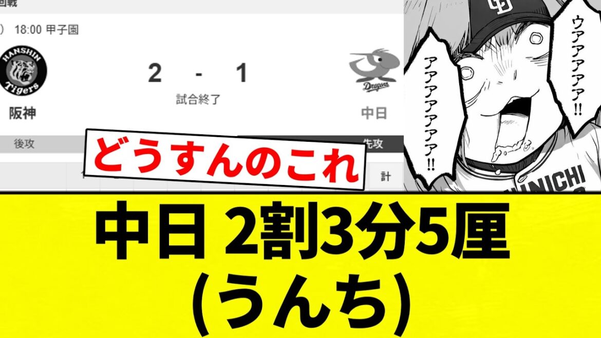 【うんち】中日 2割3分5厘(うんち)【プロ野球反応集】【2chスレ】【なんG】