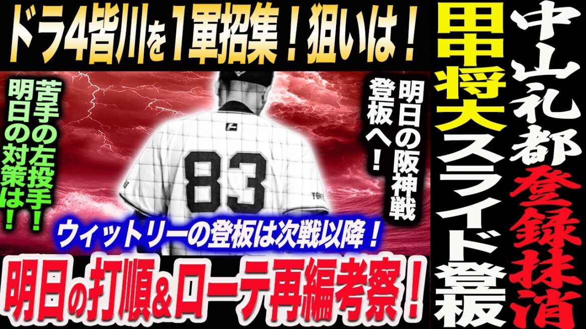 中山礼都登録抹消！田中将大が明日の阪神戦スライド登板！ドラ4皆川を1軍招集！その狙い！ウィットリーの登板は次戦以降！明日の打順＆ローテ再編考察！読売巨人軍 ジャイアンツ 巨人 GIANTS 阿部監督
