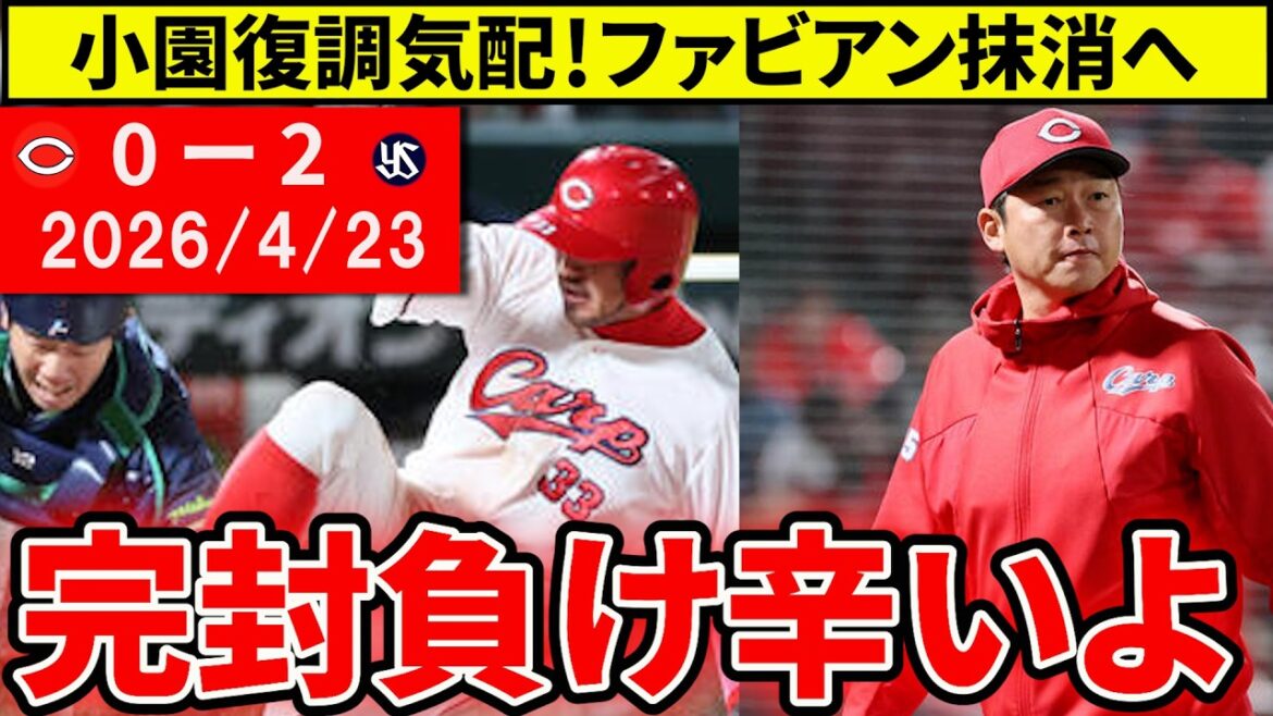 【広島vsヤクルト5回戦】小園復調気配も…2試合連続完封負けで好投岡本援護できず。ファビアン登録抹消へ【広島東洋カープ】