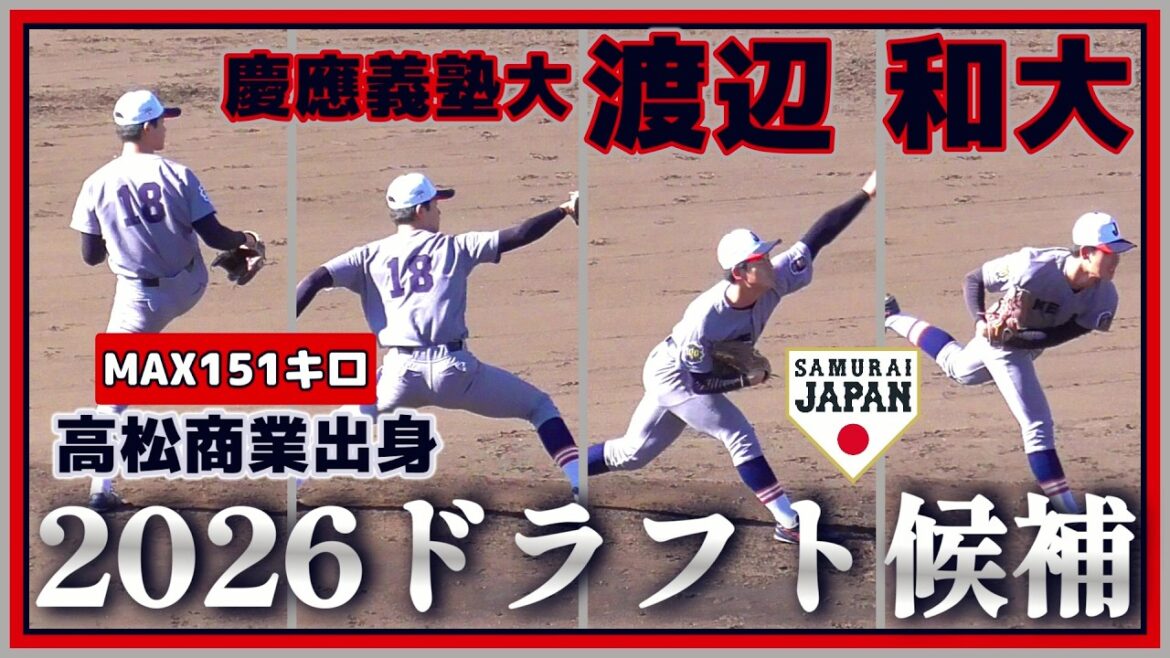 【≪2026ドラフト候補/投球練習(球速表示有)≫将来の夢は巨人・浅野翔吾とプロ野球の舞台で対戦すること！/2025侍ジャパン大学代表候補強化合宿2日目】慶応義塾大・渡辺 和大(高松商業高)