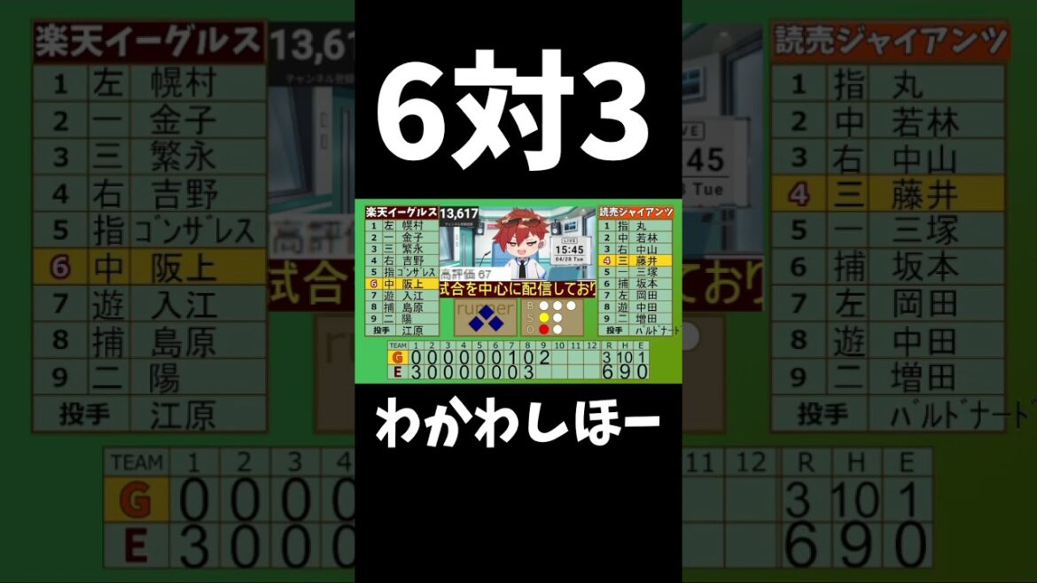 【わかわしほー】ファーム楽天イーグルス勝利！坂井六回無失点！　#shorts