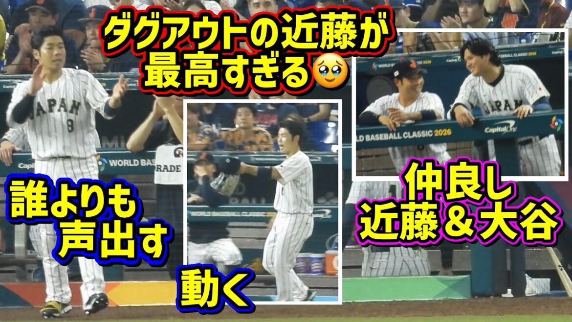 密着‼️ダグアウトの近藤 スタメンを外れた近藤が最高だった🥹大谷と仲良過ぎ😂 【現地映像】WBC準々決勝vsベネズエラ