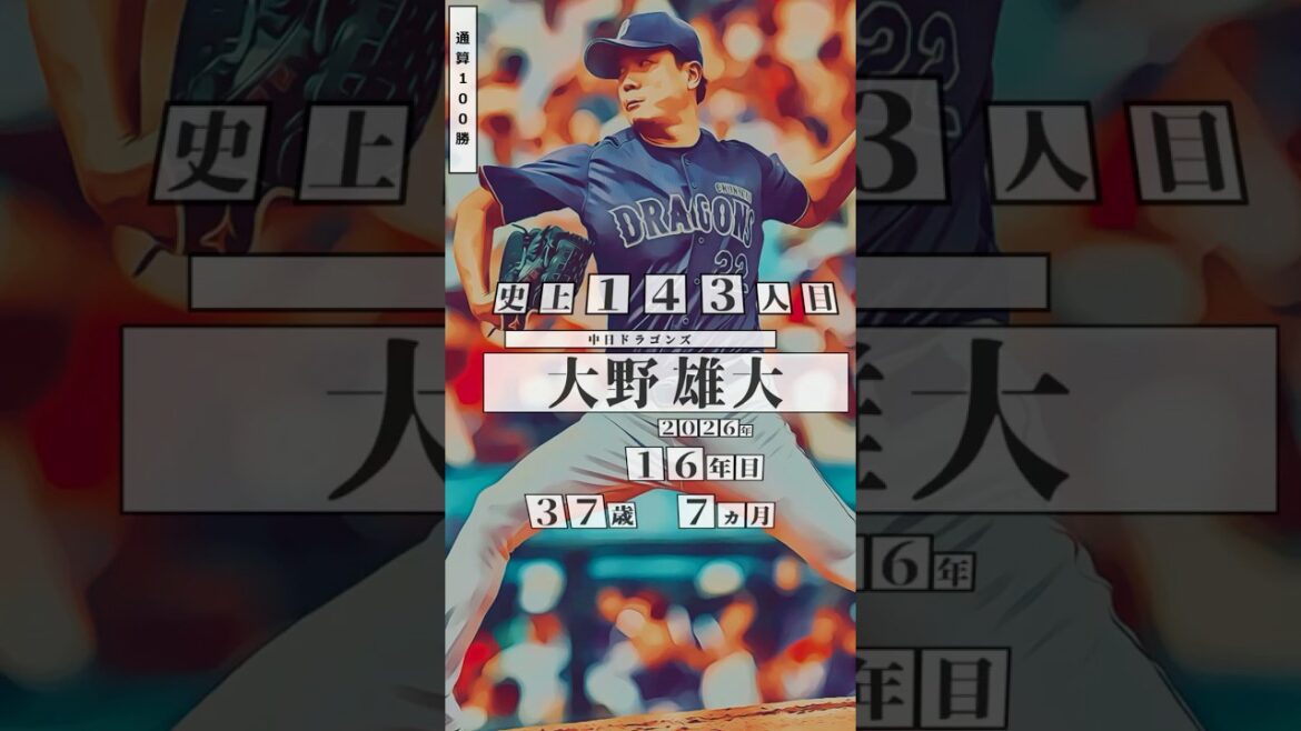 【大野雄大】直近の通算100勝 達成者まとめ【プロ野球】