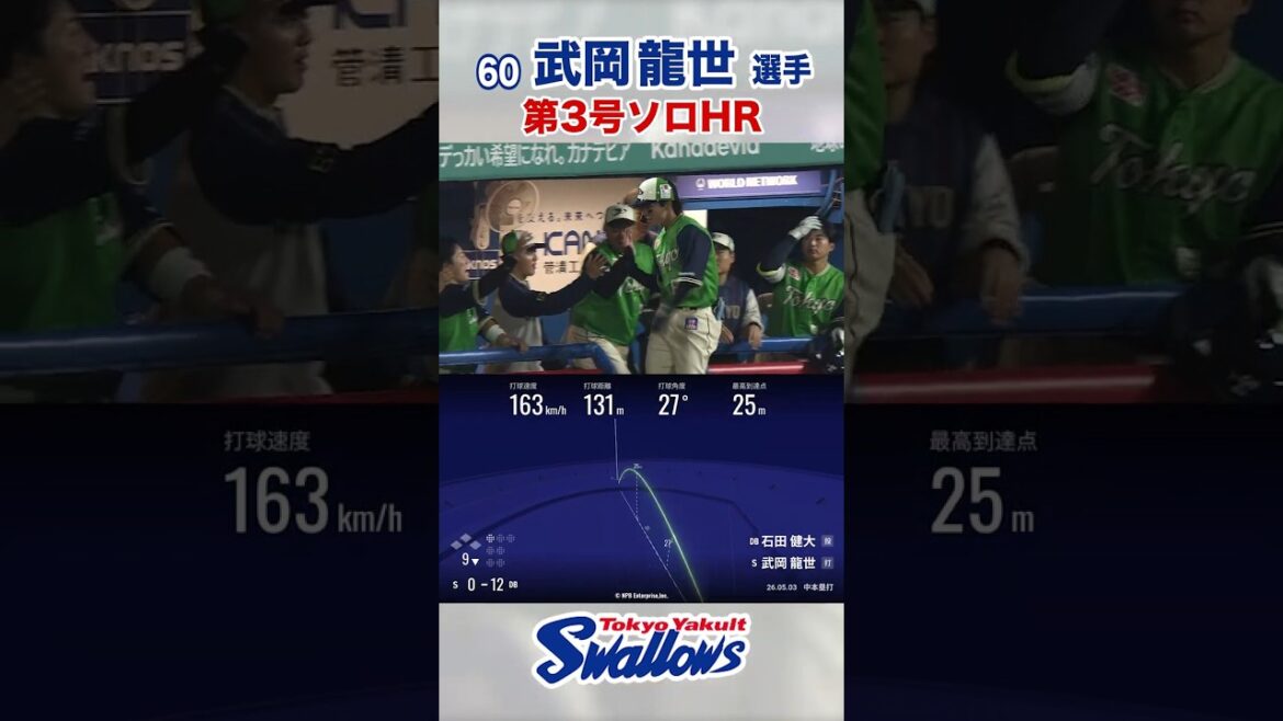 武岡龍世選手 第3号ソロHR #swallows #武岡龍世 #shorts