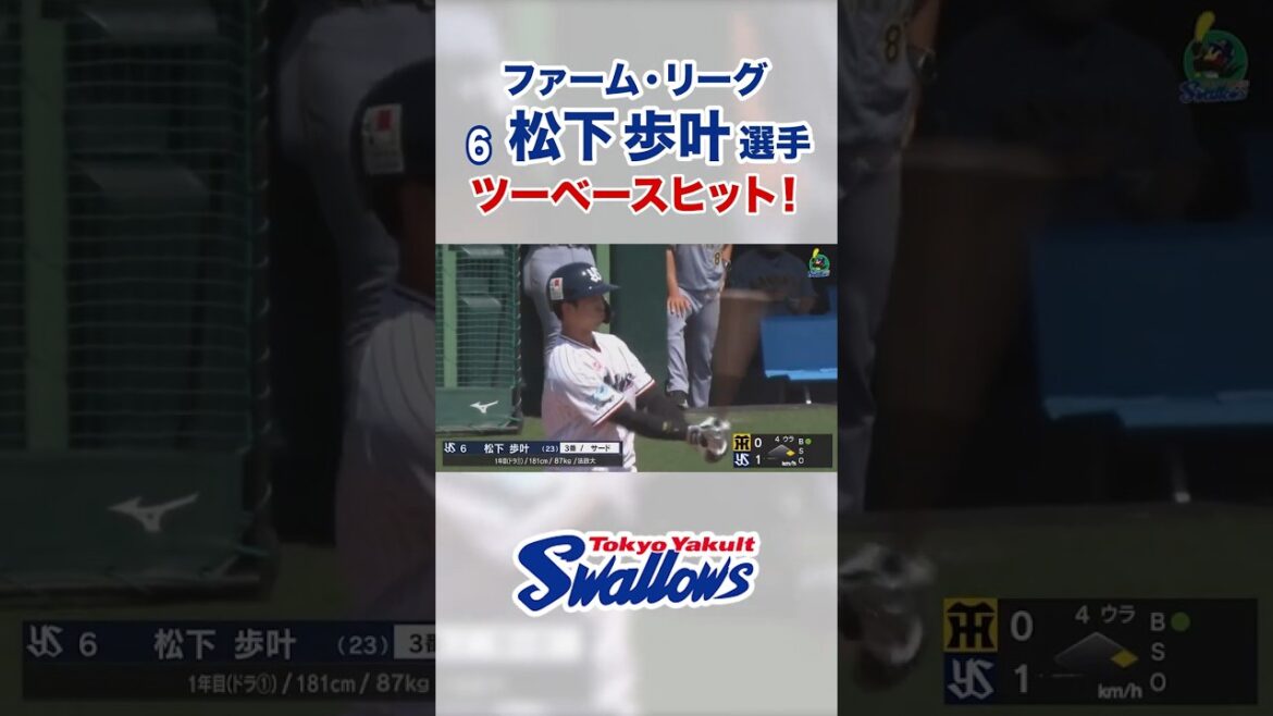 【ファーム・リーグ】松下歩叶選手 ツーベースヒット！ #swallows #shorts #松下歩叶