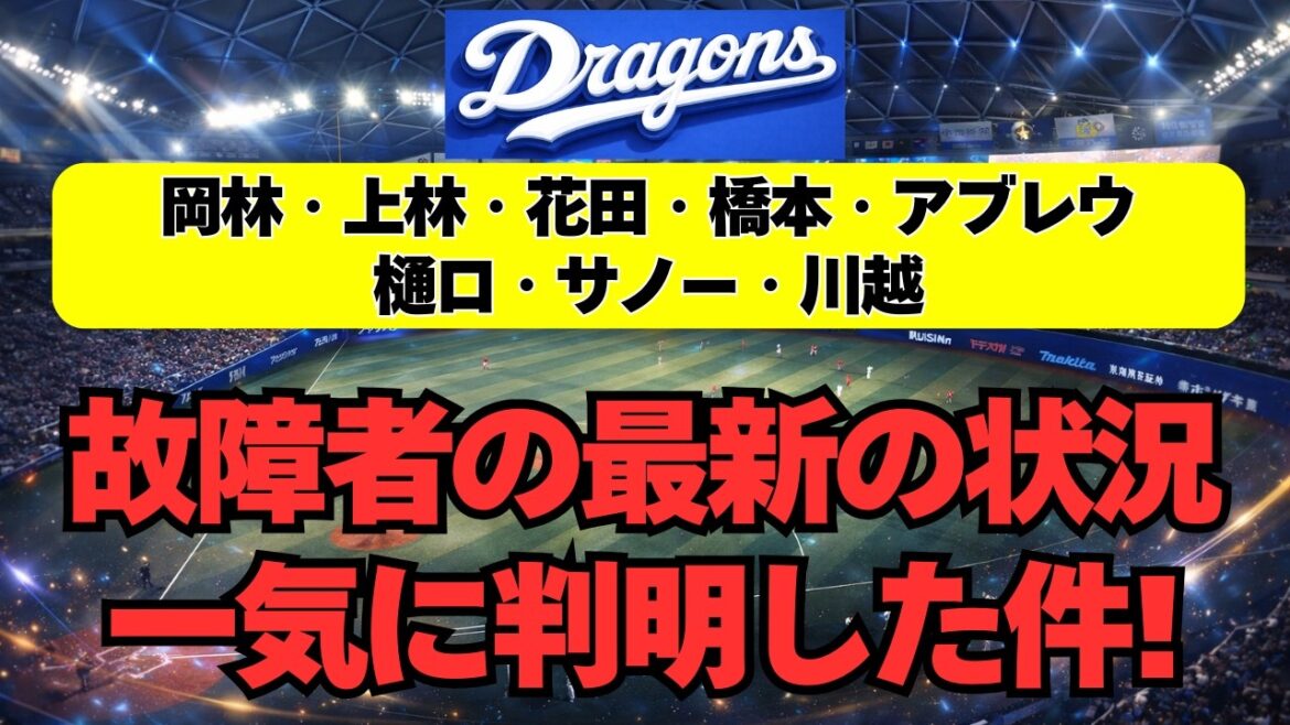 【中日】故障者の最新状況が判明！岡林・上林・花田・サノーなど