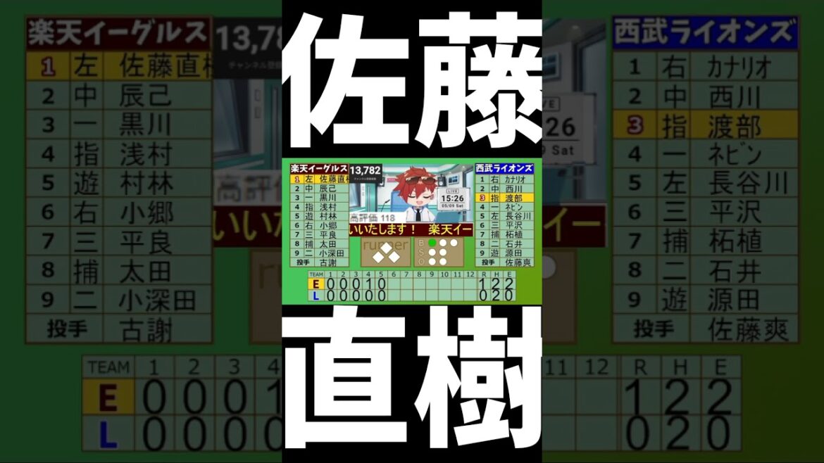 【筋肉実況】佐藤直樹の第二号ホームランの実況が中山きんに君さんになってしまう楽天ファン　　#shorts