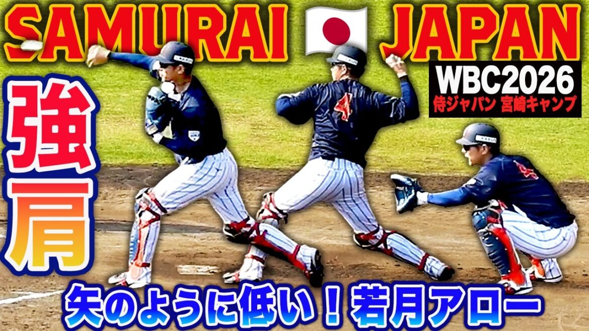 【WBC2026宮崎キャンプ】 強肩 若月健矢 矢のように低い！これぞ若月アロー！全力でなくても送球タイムが凄い！