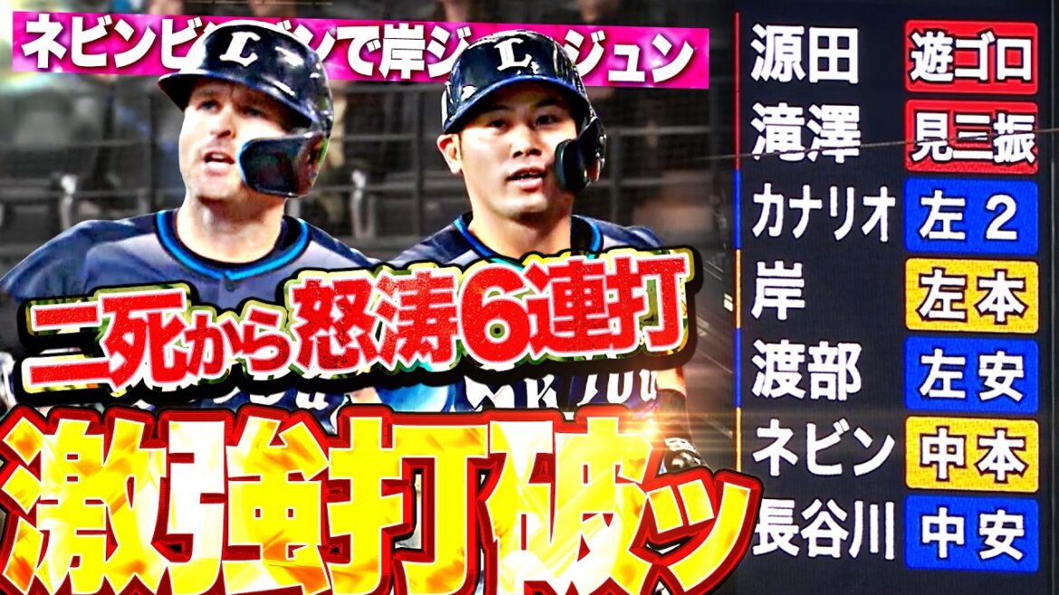 Pacific-League: 【激強打破ッ!!!】二死から怒涛6連打『岸ジュンジュン▶︎ネビンビンビン!!! 強烈アーチ×2に執念スクイズ!!!』 【激強打破ッ!!!】二死から怒涛6連打『岸ジュンジュン▶︎ネビンビンビン!!! 強烈アーチ×2に執念スクイズ!!!』