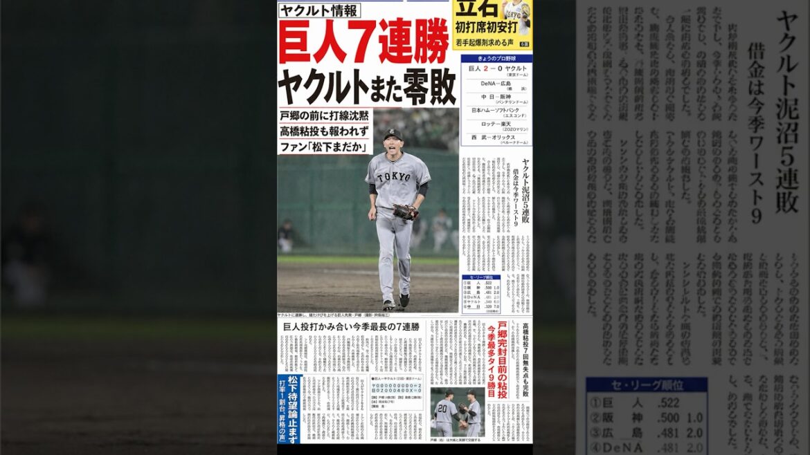 【完封負け】ヤクルト打線、戸郷の前に完全沈黙…「そろそろ松下を見せてくれ」 #プロ野球 #野球#ヤクルト