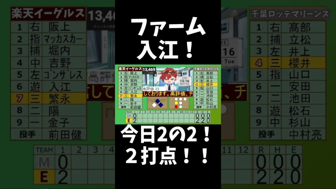 【いりえ!】ファーム楽天イーグルス入江大樹 二打数二安打二打点! #shorts 【いりえ!】ファーム楽天イーグルス入江大樹 二打数二安打二打点! #shorts