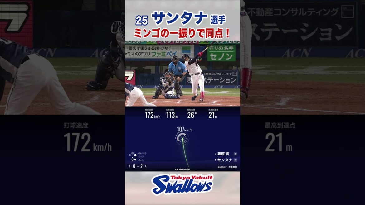 サンタナ選手 ミンゴの一振りで同点！#swallows #サンタナ  #shorts