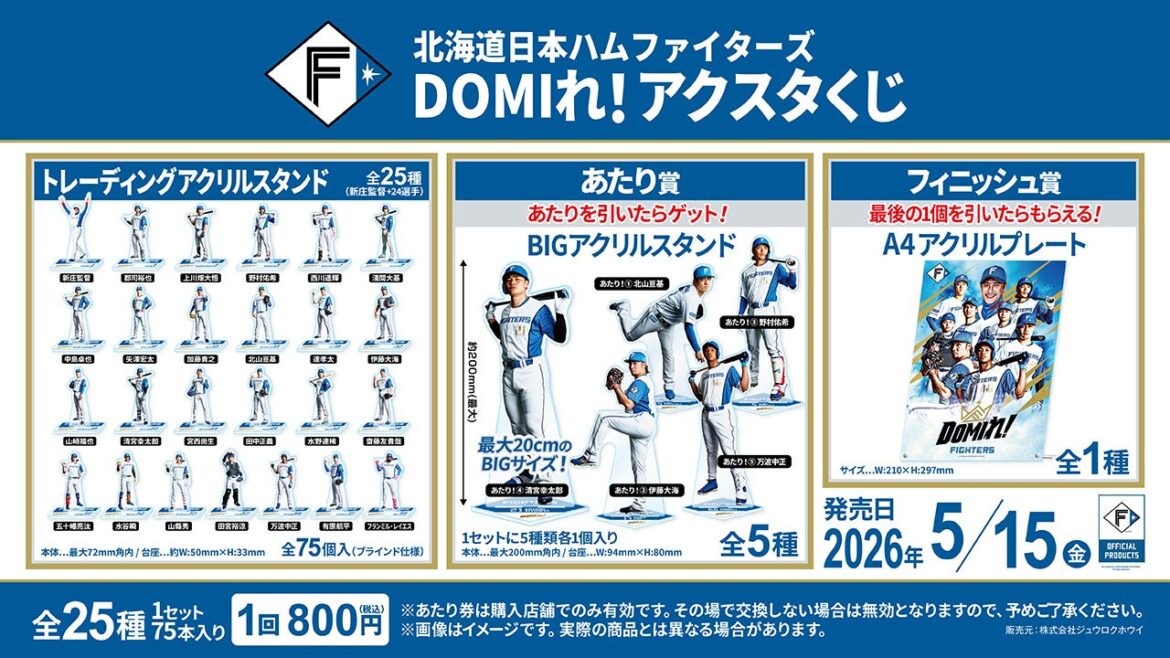 「北海道日本ハムファイターズ DOMIれ!アクスタくじ」発売のお知らせ | エンタメラッシュ 「北海道日本ハムファイターズ DOMIれ!アクスタくじ」発売のお知らせ | エンタメラッシュ