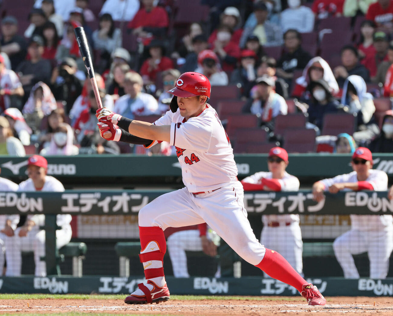4月11日、2軍広島対阪神　8回裏広島2死一、三塁、林晃汰は勝ち越しの中前適時打を放つ